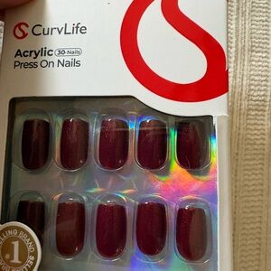 CurvLife Acrylic Press-On Nails in Deep Burgundy Wine Red Glamour New
